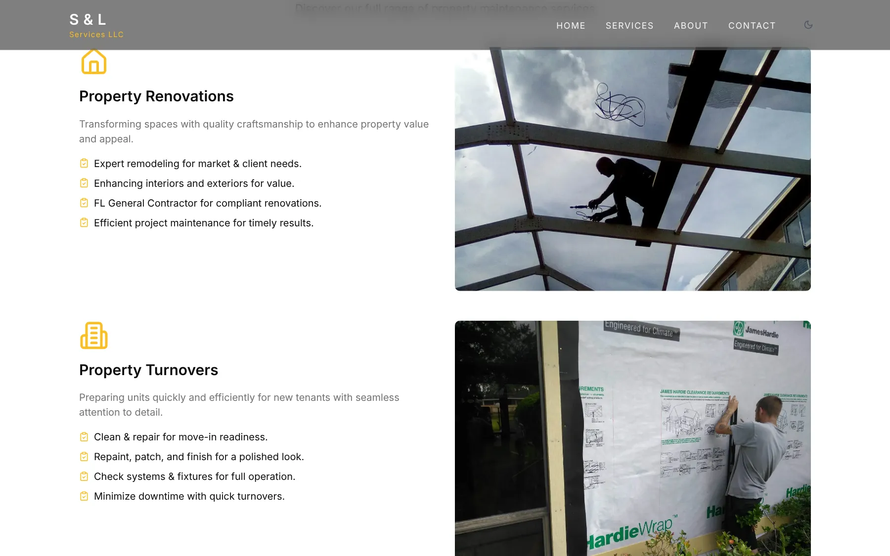 The services page with photography