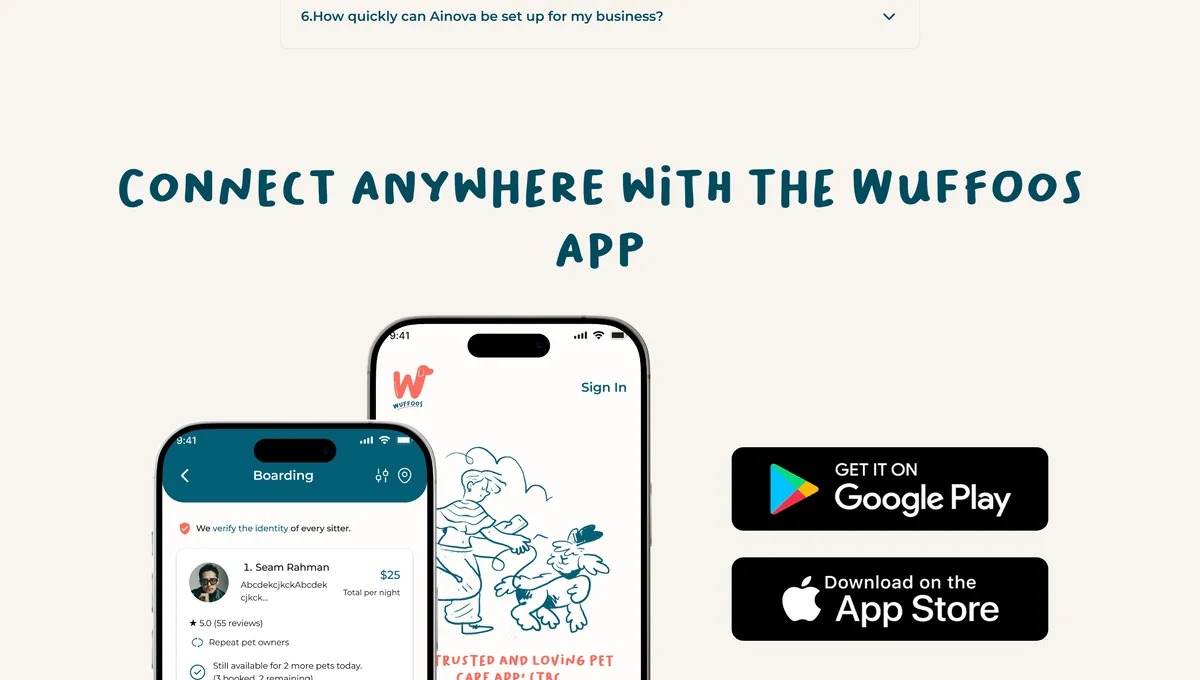 Wuffoos mobile app section