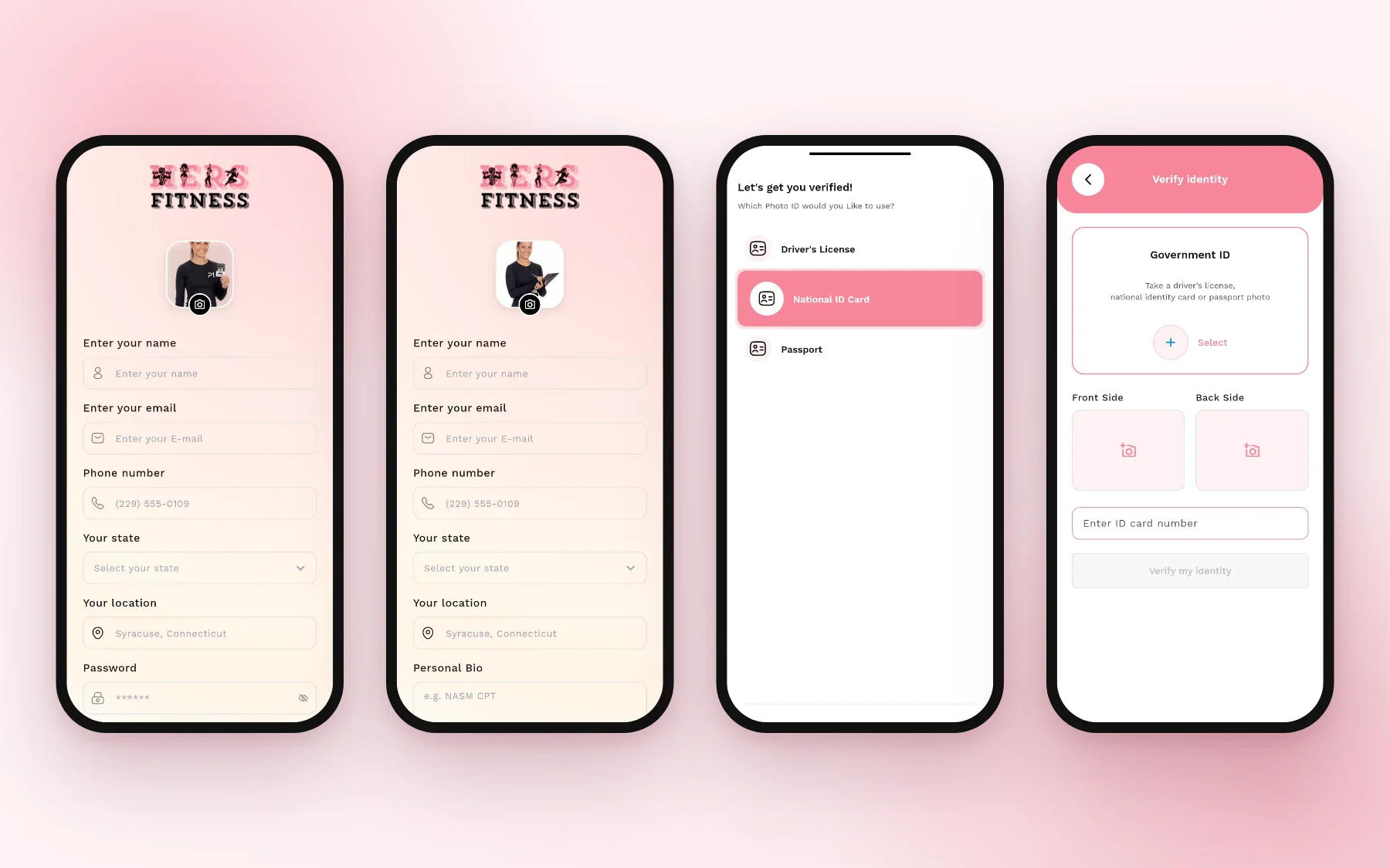 Member and trainer sign-up and identity verification screens