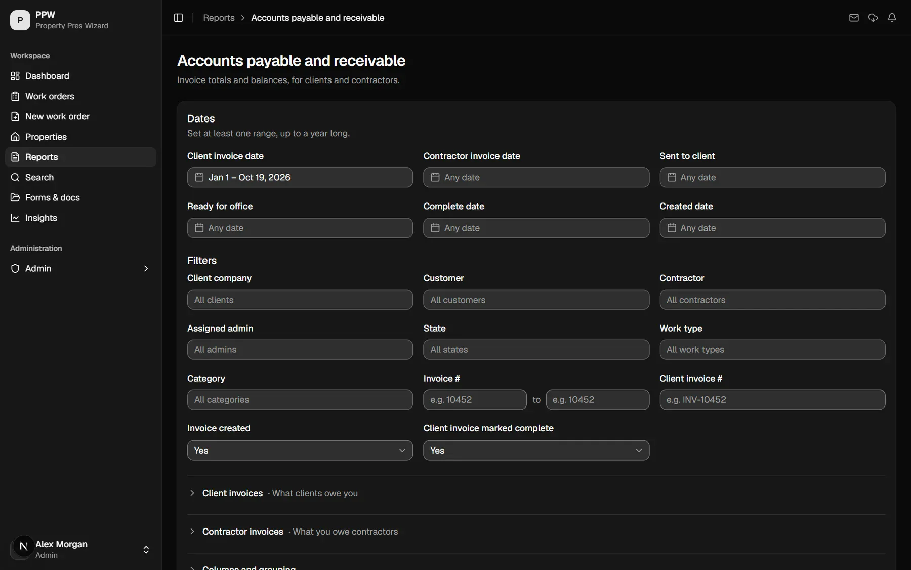 Accounts payable and receivable report